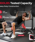 Man using Heavy Duty Adjustable Weight Bench For Home Gym 1300Lbs Capacity Flat To Incline Bench Press With 34 Inch Extra Long Backrest
