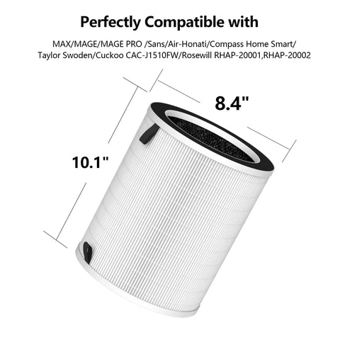 Replacement Filter For MAX MAGE And MAGE Pro Purifiers Easy Install Compatible With Sans Air Honati, dimensions 10.1x8.4 inches
