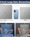 Comparison of 10-inch and 8-inch High Pressure Rain Shower Head with full and partial coverage views