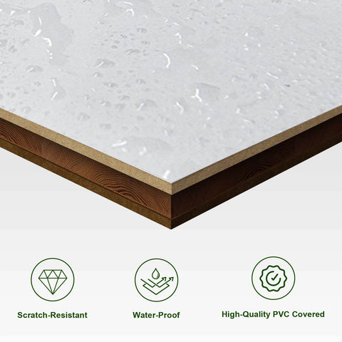 Close-up of a waterproof PVC surface with scratch-resistant attributes, part of 28 Inch Sliding Barn Door Kit With 5 Ft Hardware Track And Handle.