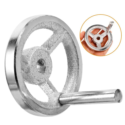 Pro Grade Ergonomic Lathe Hand Wheel Set, Carbon Steel, Chromed Finish, Square Edge Design, 2 Pack Reducing Hand Fatigue For Milling And Drilling Machines, Universal Fit For Long Run Sessions; chrome lathe hand wheel with handle