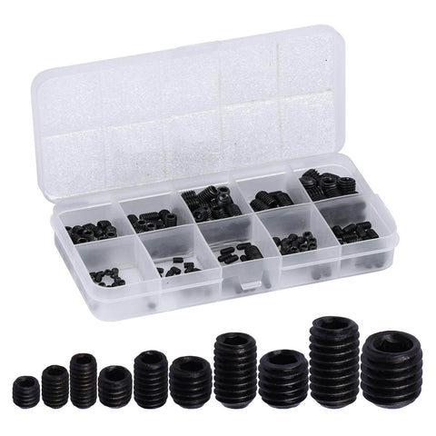 Must Have 200 Piece Internal Hex Drive Cup Point Grub Screw Set In Metric M3 To M8 With 10 Sizes And 5 L Wrenches Heavy Duty Carbon Steel