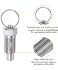 2 Pack M16 Spring Plunger Pins M16 X 1.5 Thread 0.96 Inch Body 10 Millimeter Pin Flat Head High Carbon Steel image showing pull ring and threaded detail.