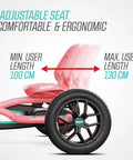 Side view of Pedal Go Kart For Kids And Adults With Adjustable Seat And BFR System showing seat adjustment from 100cm to 130cm