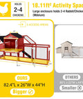 Mobile Chicken Coop On Wheels For Four To Six Chickens With Run And Two Nesting Boxes Backyard Expandable Chicken House For Ducks Easy Clean Pull Out Tray Leak Resistant Asphalt Roof 82.4 Inch Red showing size and features comparison
