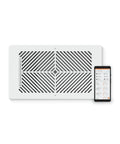 Smart Vent Cover 6x10 For Floors, Walls, And Ceilings With No Fuss HVAC Control Auto Open Close Airflow Temperature Sensing Tech Eliminate Cold And Hot Spots Works With Central Heating And Cooling Systems, shown with smartphone app control.