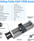 Built Like A Tank Heavy Duty Linear Guide Rail And High Precision Ball Screw Slide Stage Featuring 90Mm Wide Platform With Nema 23 Closed Loop Stepper Motor Kit For Diy Machinery And Smooth Top Shelf Control technical diagram showing specifications and components.