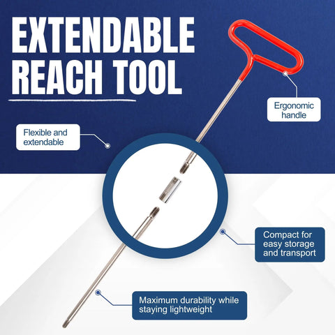 Heavy Duty Stainless Steel 5th Wheel Pin Puller Kit With Long Reach Hook J Hook And Assorted Pull Tools For Trucks And Trailers Rust Resistant Non Slip Nut Built Tough, extendable reach tool with red ergonomic handle