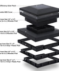 Exploded view of Six Pack Solar Post Cap Lights For Outdoors Black Shell LED Caps That Fit 4x4 5x5 6x6 Vinyl Or Wood Posts Easy Assembly