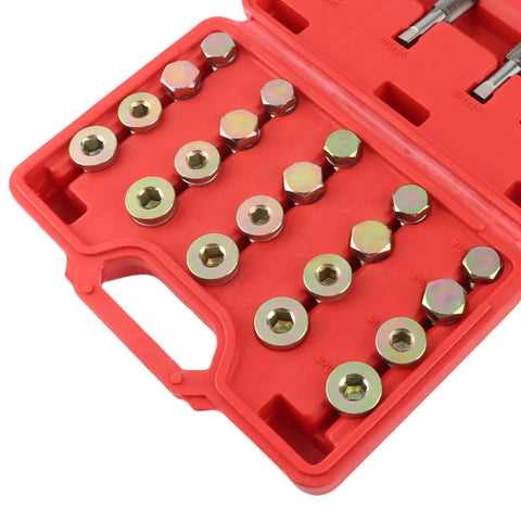 Ultimate Engine Oil Pan Thread Repair Kit, 64 Piece Set With Oversized Taps And Plugs, Fixes Stripped Drain Plugs On Cars And Trucks Fast, red case
