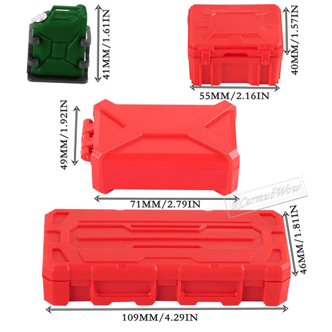 Roof Rack Accessory Kit For One Tenth Scale RC Crawlers TRX4 TRX6 SCX10 Red Cat Including Toolbox Fuel Tanks Style A