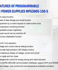 Feature list of Programmable DC Power Supply 0 to 150V 5A 300W For Lab Bench, highlighting storage and recall functions.