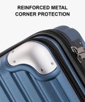 Grace Expandable 20 Inch Carry On Hard Shell Luggage with metal corner protection detail, blue TSA lock, front laptop compartment.