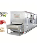 Top Shelf Industrial Tunnel Freezer With Sturdy Roller Conveyor Belt for freezing meat, seafood, and fresh veggies.