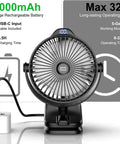Front view of Clip On Fan With 8000mAh USB C Rechargeable Battery, Low Noise Desk Fan With Battery Level Indicator in charging mode.