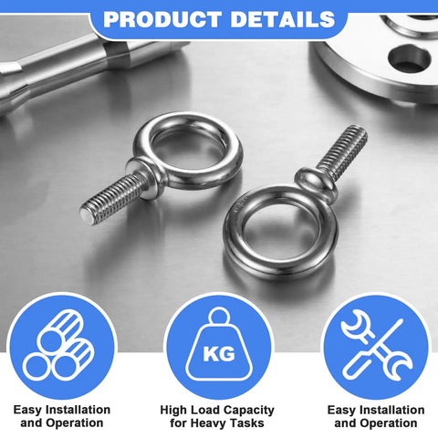 Stainless steel 304 eyebolts from 20 Pack Lifting Ring Shoulder Eye Bolts 3/8-16 X 1 Industrial Grade Eyebolts on table