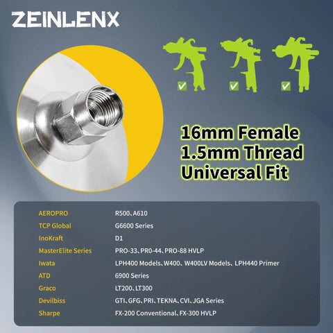Close-up of Heavy Duty Polished Aluminum Gravity Feed Spray Gun Paint Cup with M16 1.5mm thread for HVLP use.