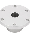 Upgrade Your Rig With This Tough As Nails 1/2 Inch RC Keyed Hub Shaft Coupler Crafted From Heavy Duty Aluminum Alloy For Rock Solid Motor Alignment And Smooth Drivetrain Power Transfer In Silver - top view of coupler with precision keyway.