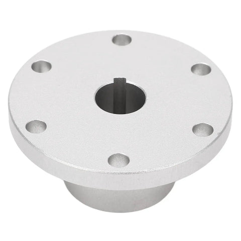 Upgrade Your Rig With This Tough As Nails 1/2 Inch RC Keyed Hub Shaft Coupler Crafted From Heavy Duty Aluminum Alloy For Rock Solid Motor Alignment And Smooth Drivetrain Power Transfer In Silver - top view of coupler with precision keyway.