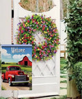 Red Farm Truck Garden Flag 12x18 Inch Double Sided Outdoor Yard Banner Welcome Vintage Pickup With Barn And Countryside Scenery