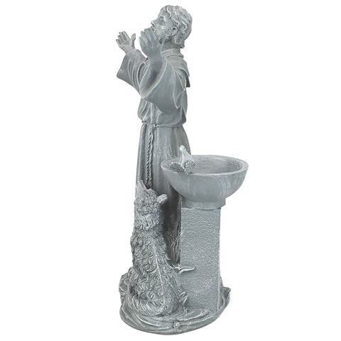 Saint Francis Of Assisi Garden Statue With Bird Bath Feeder For Outdoor Yard Art 19 Inch Cast Stone Resin In Gray Stone Finish