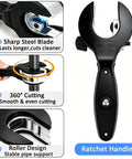 Ratcheting Tubing Cutter For Copper And Metal Pipes 5/16 To 1 1/8 Inch 2 In 1 Close Quarters Cutter With Deburring Tool And 4 Replacement Cutter Heads Boxed Set black ratchet handle, 360° cutting