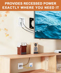 In-Wall Cable Management Kit For TV Mounts, Hidden Recessed Outlet Box with visible cables, 9Ft Power Cord shown in use