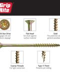 Diagram of Number 8 By One And One Quarter Inch Type 17 Coarse Thread Yellow Zinc Plated T 25 Star Drive Beefy Heavy Duty Bulk Construction Screws features.