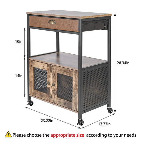 Real Deal Farmhouse Coffee Bar Cabinet And Three Tier Rolling Cart With Loaded Storage Drawer Sturdy Locking Casters Rustic Brown Wood Frame Leather Trim, dimensions 10in x 14in x 28.34in.