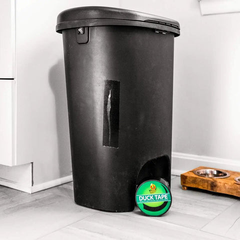 Black Color Duct Tape All Purpose Heavy Duty Tape For Repairs Crafting And Imaginative Projects Totally Temporary Floor Marking Removable Up To Three Weeks Not For Hardwood Or Direct Sunlight Durable Multi Use Roll used on black trash can