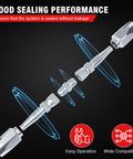 Exploded view of a 5-piece hydraulic hose field repair kit with metal fittings for 1/4, 1/2, and 3/8 in ID hoses; reusable; Amazon brand