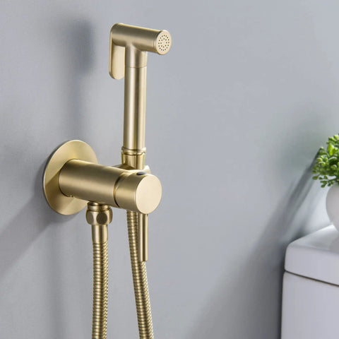 Warm Water Bidet Sprayer With Hot And Cold Brass Rough In Valve And SUS304 Stainless Steel Round Handheld Attachment Brushed Gold