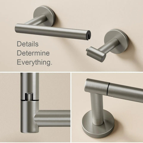 Brushed Nickel Toilet Paper Holder With Pivoting Double Post Wall Mount For Mega Jumbo Rolls. Stainless steel close-ups.