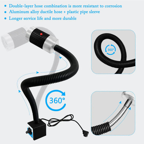 Magnetic Work Light With Flexible Gooseneck LED Lamp, 900 Lumen, showcasing double-layer hose and durable aluminum alloy head design.