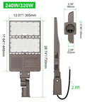 Dimensions diagram of 240W LED Parking Lot Light With Photocell, 33,600 Lumens, 5000K Daylight White, Type III Distribution