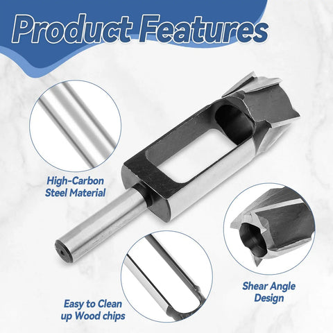 Close-up of Top Tier Half Inch Shank Carbon Steel Wood Dowel Plug Cutter highlighting shear angle and open valve design.