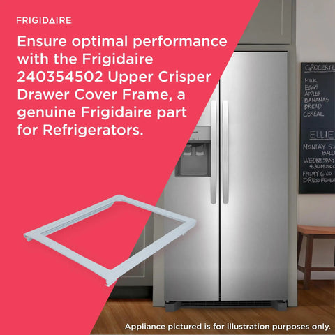 Upper Crisper Drawer Cover Frame for Refrigerators White Replacement Part shown with kitchen refrigerator