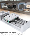 Premium 200 Millimeter Electric Linear Slide Table With 1605 Ball Screw And Limit Switch For Nema23 Motor Mount Integration and CNC positioning automation projects, close-up of aluminum alloy construction.