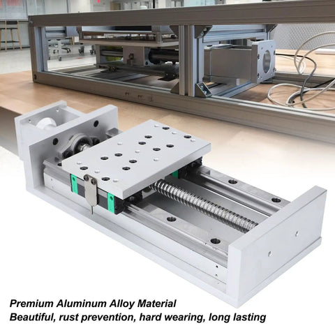 Premium 200 Millimeter Electric Linear Slide Table With 1605 Ball Screw And Limit Switch For Nema23 Motor Mount Integration and CNC positioning automation projects, close-up of aluminum alloy construction.