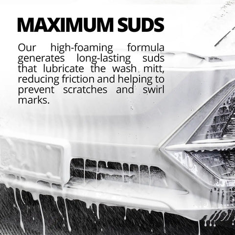 High Foam Vehicle Shampoo With Maximum Suds PH Neutral Car Wash Soap For Ceramic Coatings Citrus Scent Ceramic Safe No Brainer Rapid Rinse Formula For Foam Cannon Or Two Bucket Wash 32 Oz Bottle, car front covered in foam