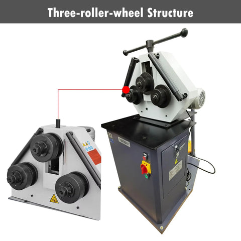 Heavy Duty Electric Pipe Bender Machine Delivering Knockout Tube Curves And Easy Roller Adjustments detailed three-roller-wheel structure.