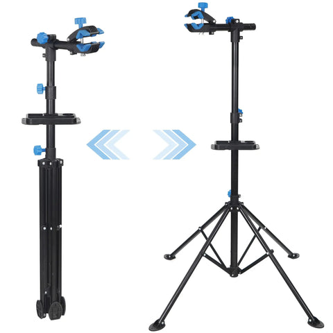Portable Adjustable Bike Repair Stand For Home Mechanics 42.5 To 74 Inch Telescoping Steel Work Stand With 360 Degree Clamp Tool Tray