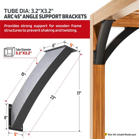 Heavy Duty 4 Pack Pergola Brackets For Wood Support, 4 By 4 Inch, 45 Degree Arc Angle, Q235 Steel One Piece Forged, Weather Resistant