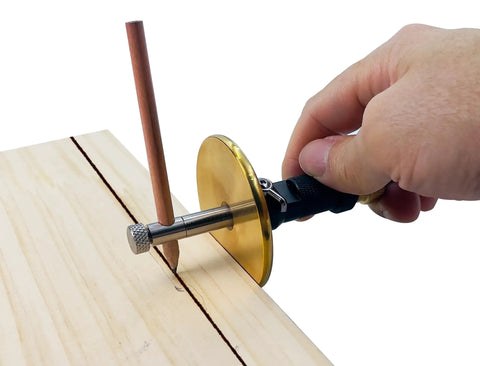Precision Dovetail Jig And Wheel Marking Gauge Set featuring smooth micro adjustments for dead on depth measurement in use.