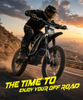 Rider on Heavy Duty 16000 Watt Electric Dirt Bike For Adults navigating rocky terrain at sunset.