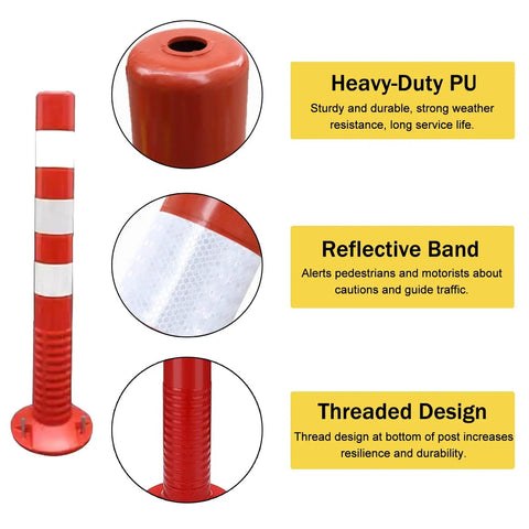 Badass Flexible Parking Barrier Poles And Commercial Traffic Delineator Posts Built Like A Tank With Rugged PU Construction For Street Safety Night Guide Markers