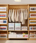 4 Pcs Foldable Closet Storage Bins With Clear Window For Slick Organization And No Sweat Folding To Keep Your Wardrobe Tidy And Make Room Organization A Total Breeze in organized closet with clothes and toys.