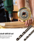 25 Piece Screw And Bolt Extractor Set With Left Hand Drill Bit Included For Removing Damaged Stripped Bolts Screws Nuts Studs And Fittings Pro Grade Multi Spline Easy Out Tools Built From High Hardness Chromium Molybdenum Steel For Maximum Grip shown drilling into wood with cobalt drill bits.