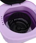 Top Slick 6 Liter Portable Mini Washer Folds Flat For Cramped Dorm Spaces showing interior view with black basket and purple body.
