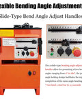 Heavy Duty 1 Inch Electric Rebar Bender And Cutter With Rock Solid Build And Zero Fuss Operation For Knockout Precision Cuts With Dual Flex Angle Locks On 110V showing adjustable slide-type angle handles.